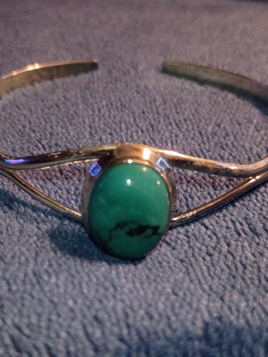 Jewelry - Silver Cuff Bracelet with Green Turquoise Stone